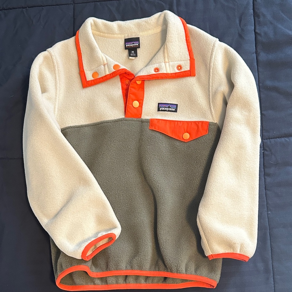 Patagonia Kids' Cream and Orange Fleece Pullover